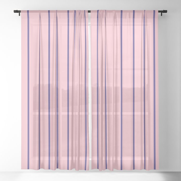 Dark Slate Blue and Pink Colored Striped/Lined Pattern Sheer Curtain