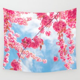 Spring Photography - Pink Leaves And Blue Sky Wall Tapestry