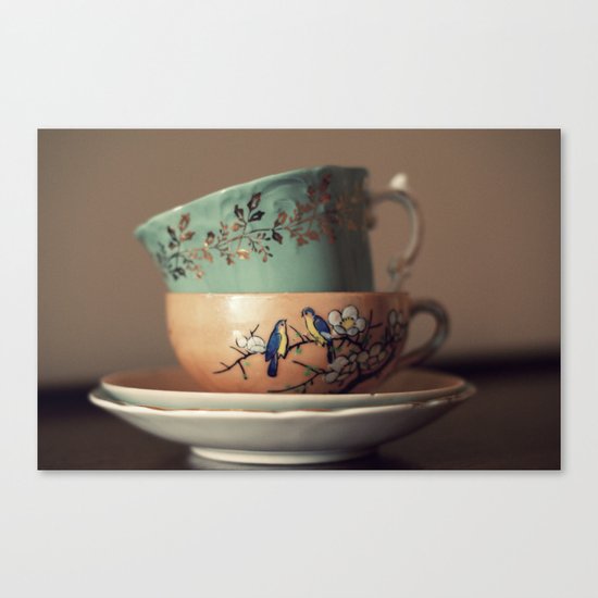 Golden Leaves Teacup Canvas Print