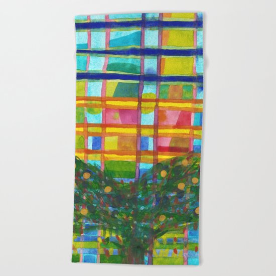 Tree In Front Of A Building Beach Towel