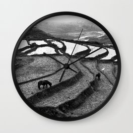Wild Horses on the Rice Terraces of Northern Vietnam Wall Clock