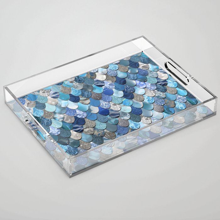 Mermaid Art, Ocean Blue Pattern Acrylic Tray