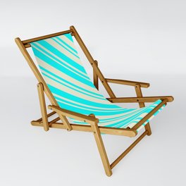[ Thumbnail: Beige & Cyan Colored Pattern of Stripes Sling Chair ]