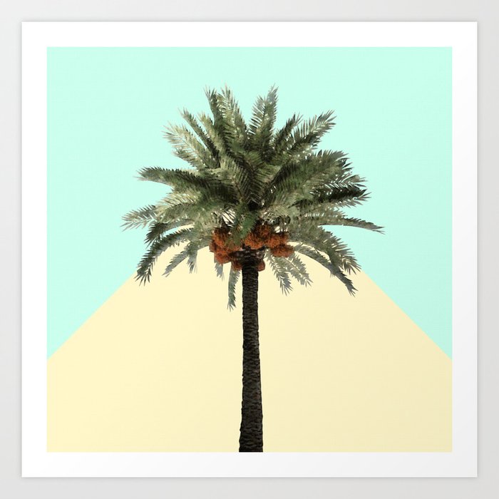 Palm Tree on Cyan and Lemon Art Print
