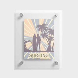 Colorful Retro Vintage Surfing Palms Wave Board Boy Floating Acrylic Print
