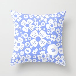 Modern Retro Light Denim Blue and White Daisy Flowers Throw Pillow
