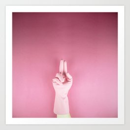 Mighty pink glove Art Print | Hand, Cleaning, Background, Pink, Scene, Amazing, Stilllife, Sign, Digital, Minimal 