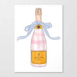 Pink Gingham Preppy Painted Champagne Bottle Canvas Print