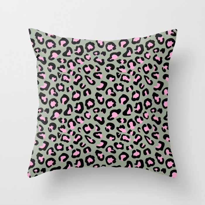 Leopard Print in Grey and Pink Throw Pillow