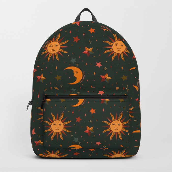 Folk Moon and Star Print in Teal Backpack