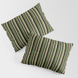 Tan, Black & Dark Olive Green Colored Lined Pattern Pillow Sham