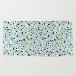 Mint Terrazzo, Eclectic Marble Texture Pattern, Colorful Neutral Pastel Illustration, Floor Tiles Beach Towel