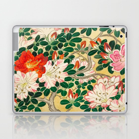 Blossoming Azalea flower in pot - Vintage Japanese Woodblock Print Art Laptop & iPad Skin