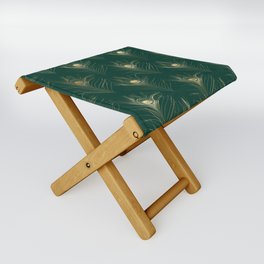 Gold Green Peacock Feather Pattern Folding Stool