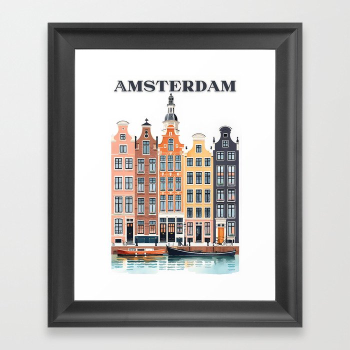 Visit Amsterdam, Amsterdam retro travel poster Framed Art Print