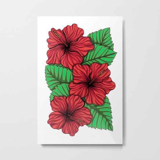 Bouquet of hibiscus flower and tropical leaves Metal Print