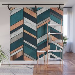 Abstract Chevron Pattern - Copper, Marble, and Blue Concrete Wall Mural