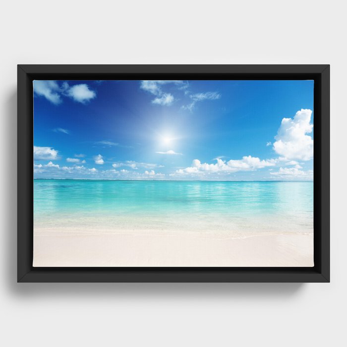 Beach Sun Clouds Ocean Blues Sunshine Waves Seaside Framed Canvas