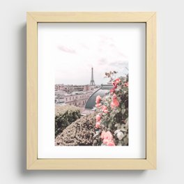 Paris France Eiffel Tower Pink Flowers Photography Recessed Framed Print