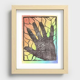 Stained glass hand Linocut rainbow Recessed Framed Print