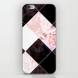 Botanical Pink Black Gray Geometrical Argyle Diamond Roses Pattern iPhone Skin