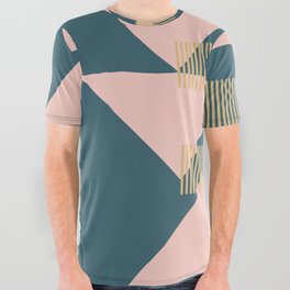 Modern Lines and Triangles Design in Blush, Teal, and Gold All Over Graphic Tee