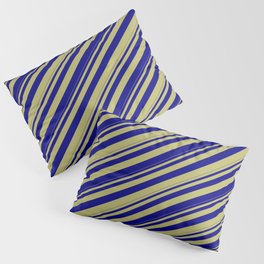 [ Thumbnail: Dark Khaki and Blue Colored Lines Pattern Pillow Sham ]