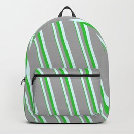 [ Thumbnail: Dark Gray, Light Cyan, and Lime Green Colored Lines Pattern Backpack ]