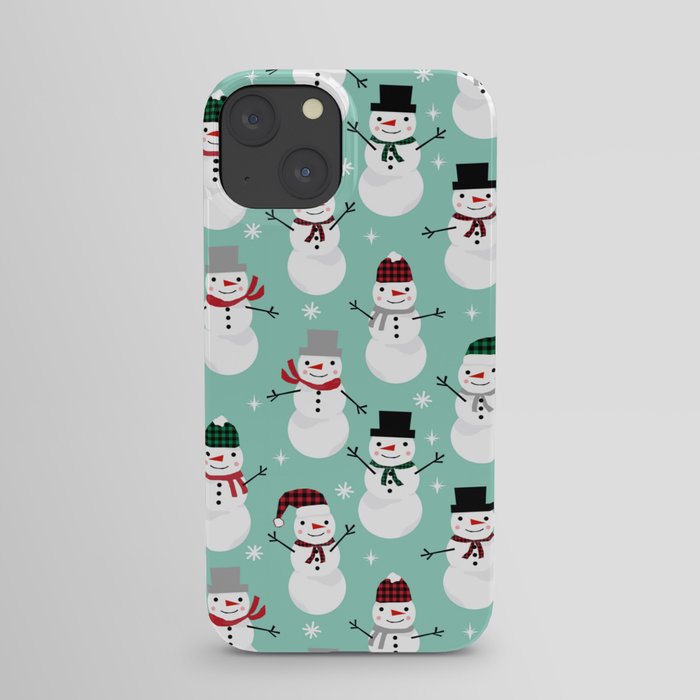 Snowman gender neutral mint white and black holiday pattern kids room decor seasonal iPhone Case