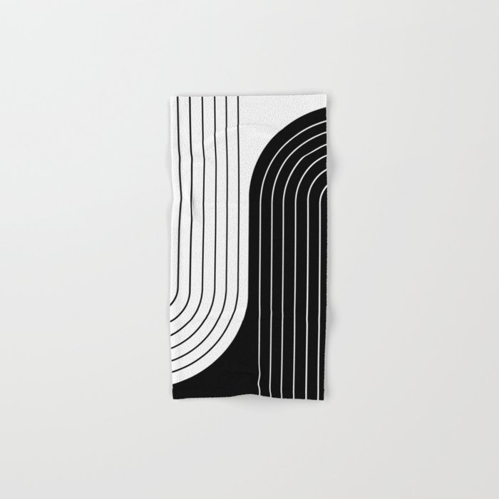 Two Tone Line Curvature VIII Black and White Modern Arch Abstract Hand & Bath Towel
