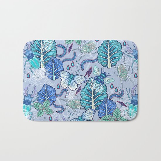 Frozen bugs in the garden Bath Mat