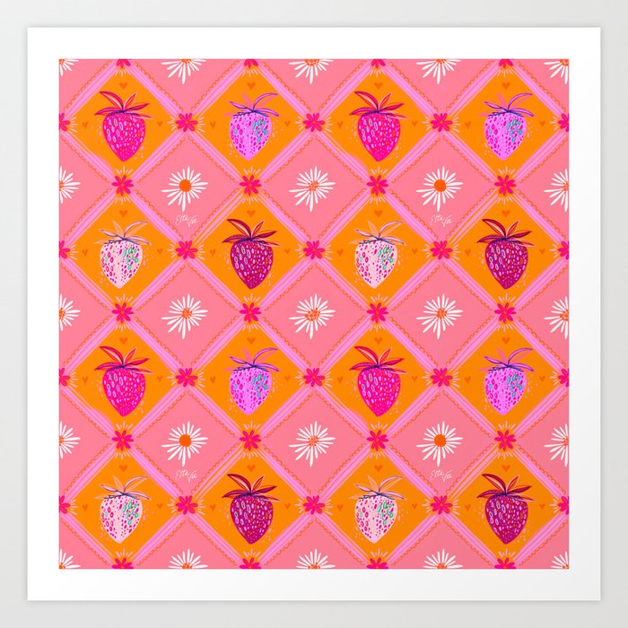 EttaVee Strawberry Pink Checkered  Art Print