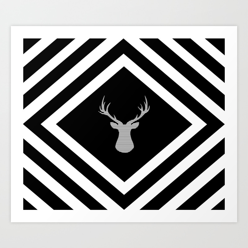 Abstract Geometric Pattern Deer Black Gray And White Art
