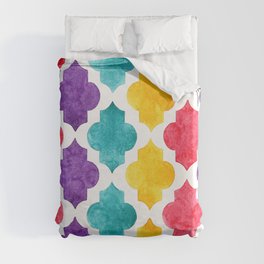 Colorful quatrefoil pattern in watercolor Duvet Cover