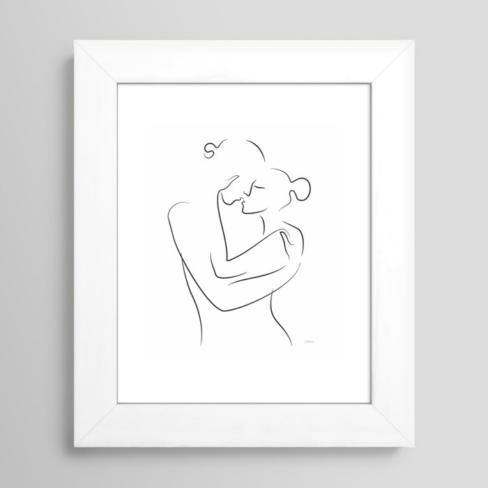 Romantic drawing of a kiss on the cheek. Cute couple sketch. Framed Art  Print by Siret