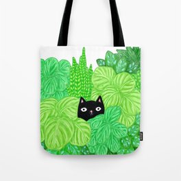 Black cat in House plants Tote Bag