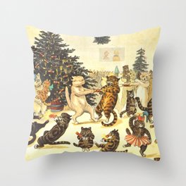 'Christmas Party Cats' by Louis Wain Vintage Cat Art Throw Pillow