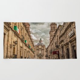 Mexico Photography - Beautiful Mexican Cathedral Under The Gray Clouds Beach Towel