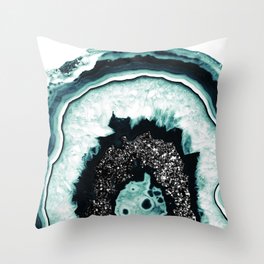 Icy Blue Agate with Black Glitter #1 (Faux Glitter) #gem #decor #art #society6 Throw Pillow