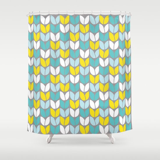 Tulip Knit (Aqua Gray Yellow) Shower Curtain by Beth Thompson ... Tulip Knit (Aqua Gray Yellow) Shower Curtain by Beth Thompson ...
