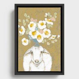 Modern Farmhouse Sheep with Dahlia Flowers Framed Canvas