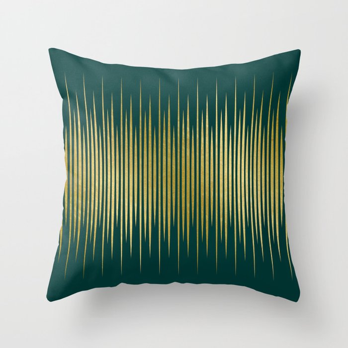 Linear Gold & Emerald Throw Pillow