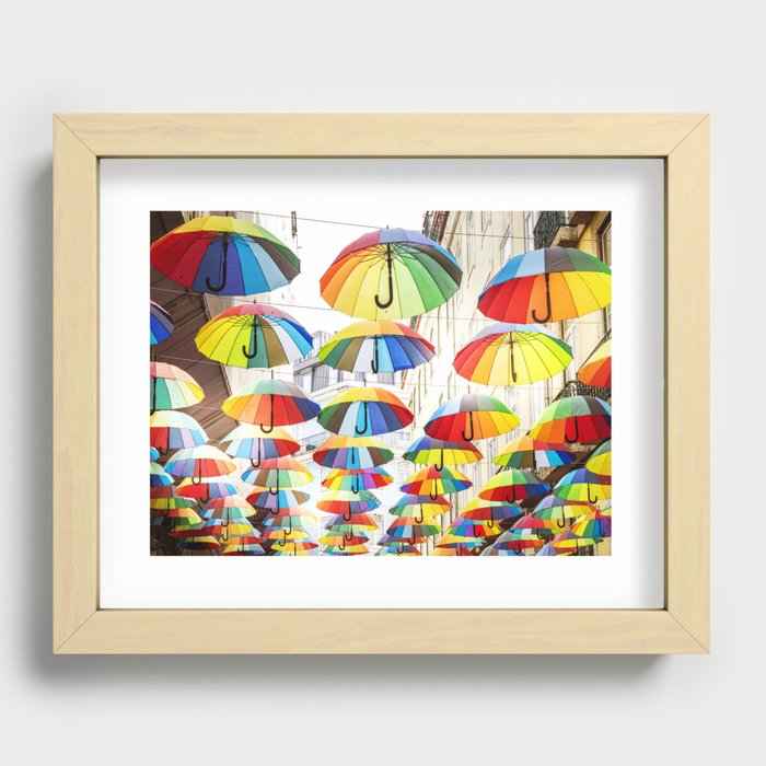 Colorful Umbrellas in Lisbon Recessed Framed Print