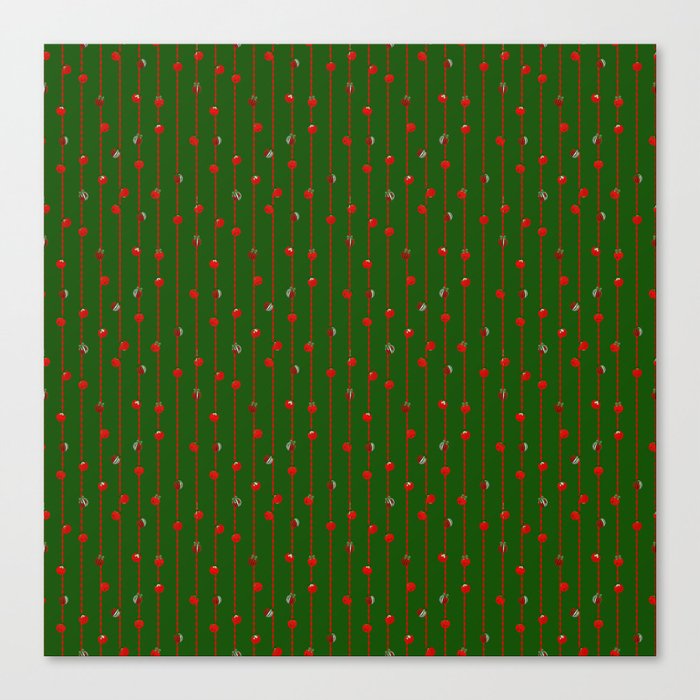 Christmas Baubles on Festive Tinsel Streamers Neon Green Canvas Print