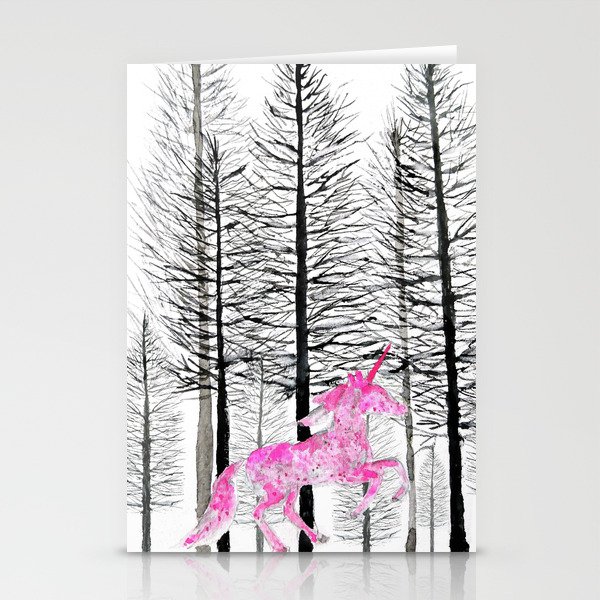 Pink unicorn in the wood Stationery Cards