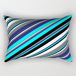 [ Thumbnail: Aqua, Black, White, Dim Gray & Midnight Blue Colored Stripes/Lines Pattern Rectangular Pillow ]