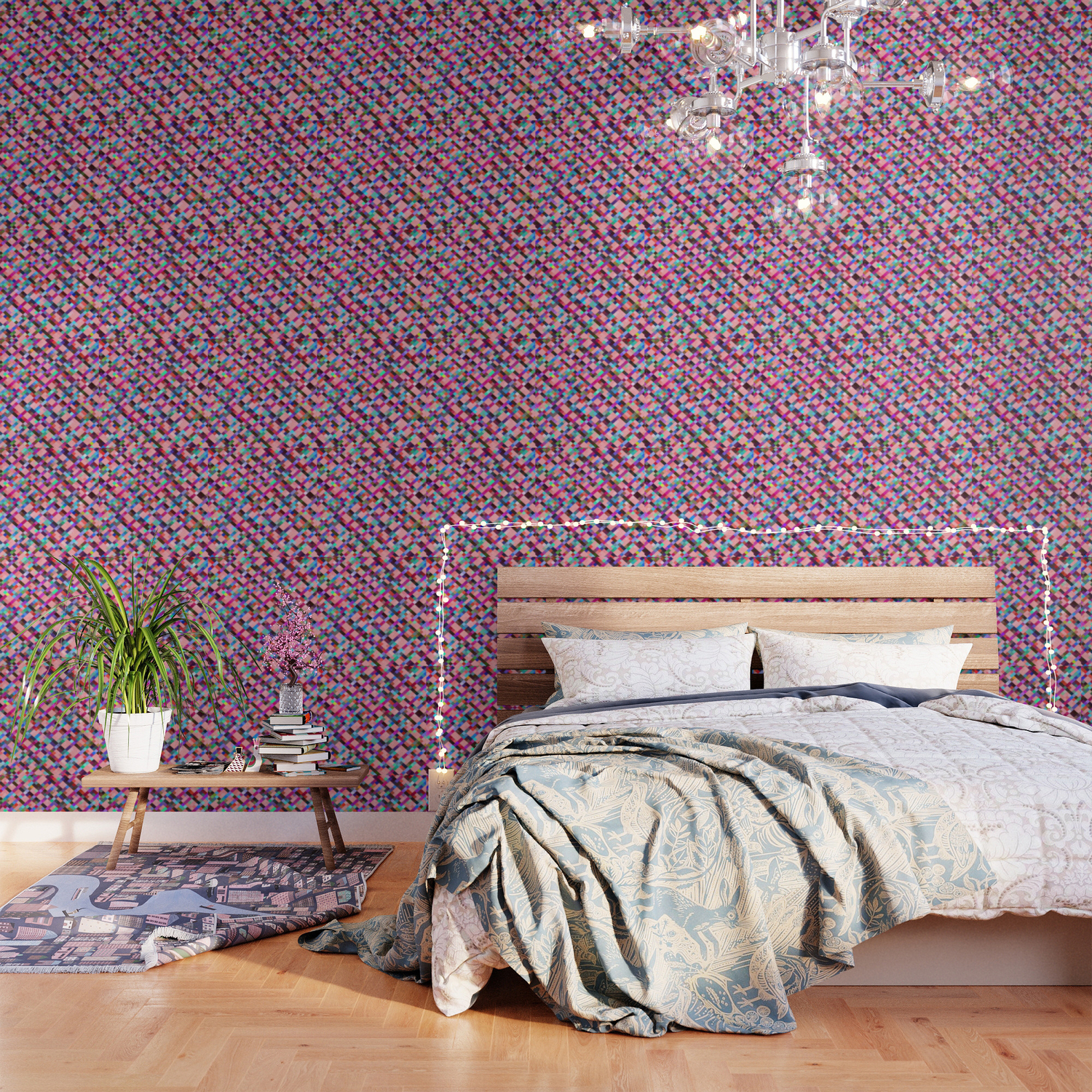 Geometric Pixel Square Pattern Abstract Background In Pink Purple Blue Yellow Green Wallpaper