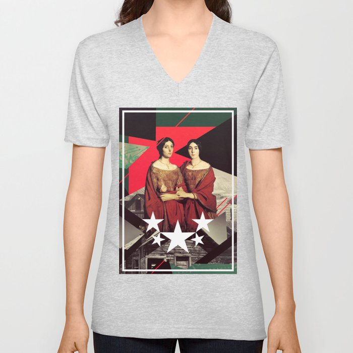 Red Twin V Neck T Shirt
