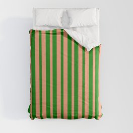 [ Thumbnail: Light Salmon and Green Colored Lined Pattern Comforter ]