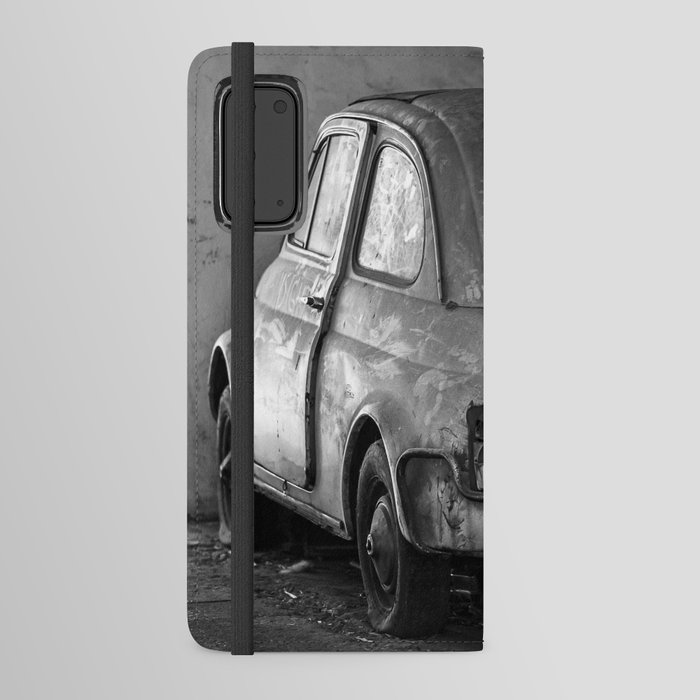 Dusty Italian Old Car | Black and White Rome Italy Android Wallet Case